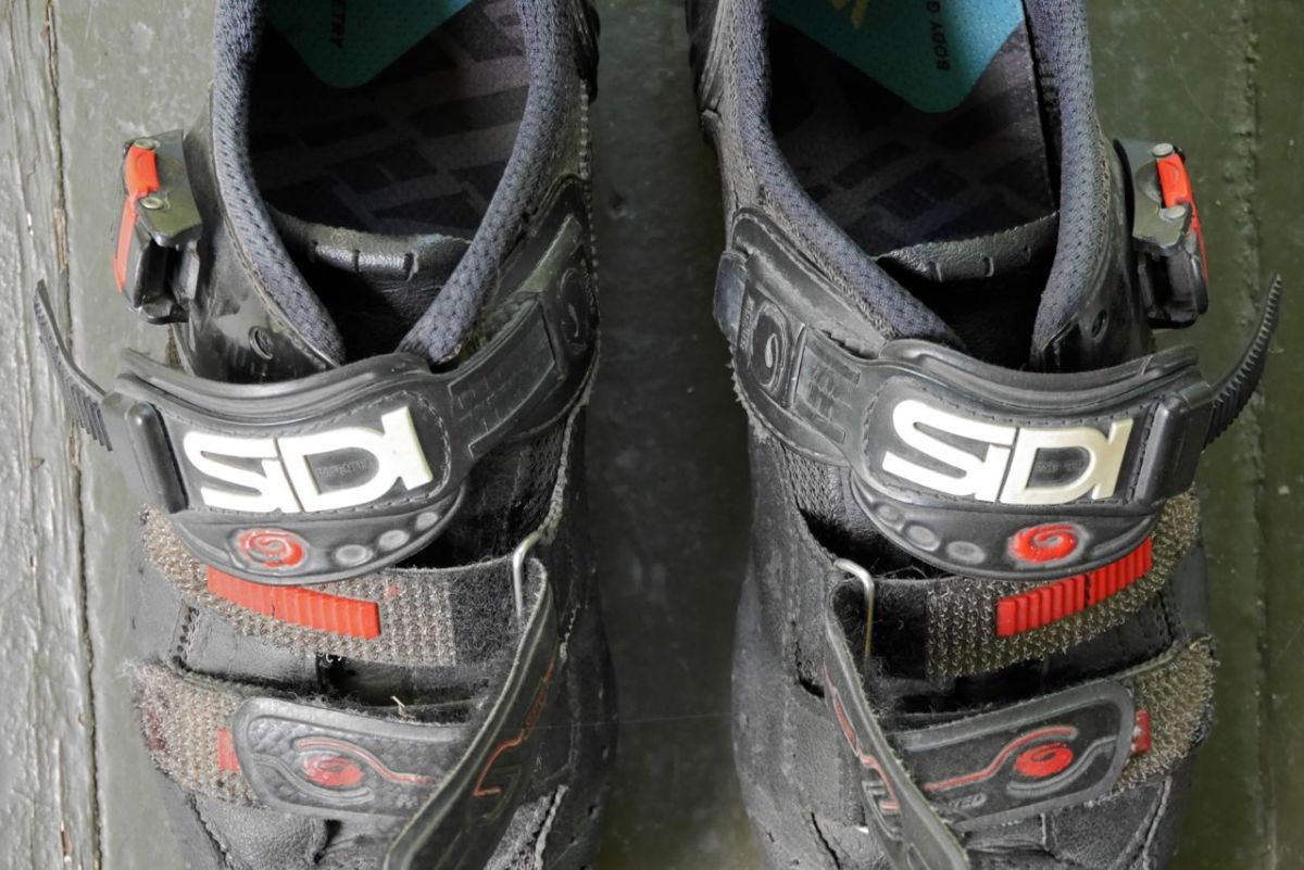 Esther's Sidi shoes after more than 20.000 miles.